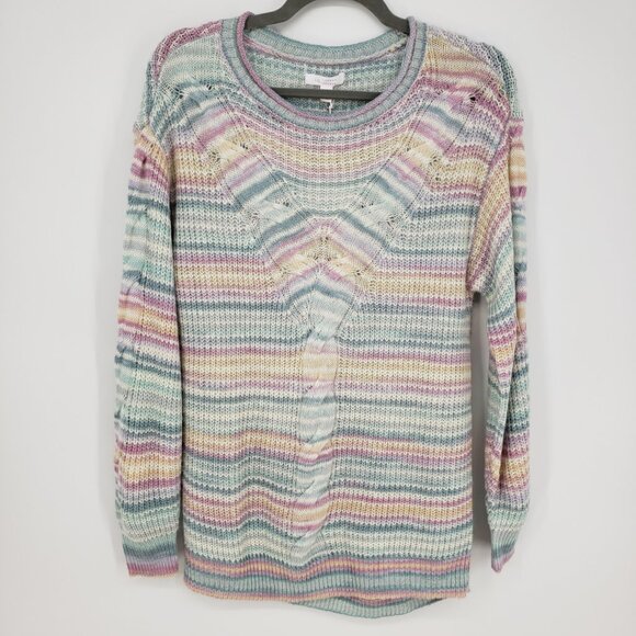 3/$25 Lauren Conrad Cable Knit Pullover Sweater XS Womens Striped Pastel - Picture 1 of 8